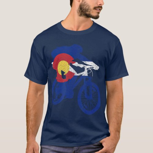 Colorado Mountain Bike MTB Flag Cycling Mountain T_Shirt