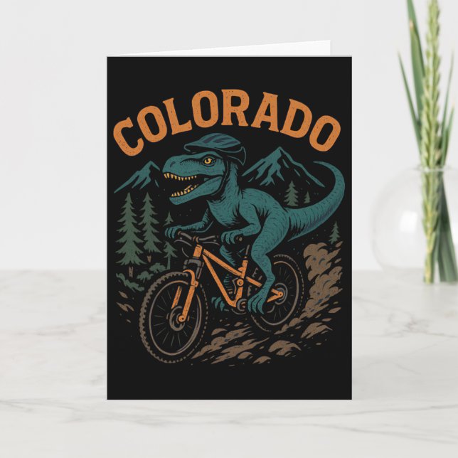 Colorado Mountain Biking T-rex Dinosaur Funny Cycl Card (Front)