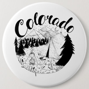 Colorado Mountain Camping Ink Drawing Button