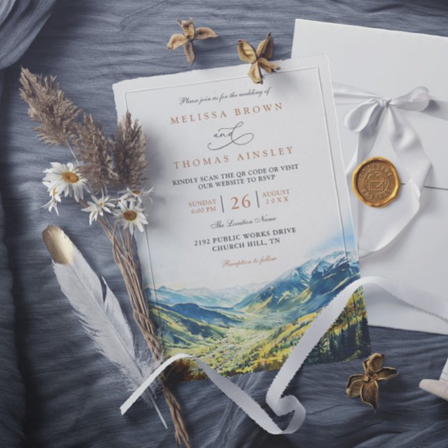 Colorado Mountain Destination QR Code Wedding Invitation (Creator Uploaded)