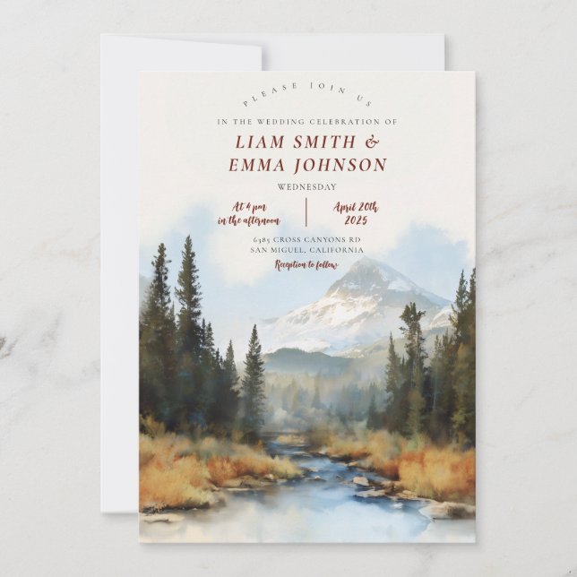Colorado Mountain Destination Watercolor Wedding Invitation (Front)