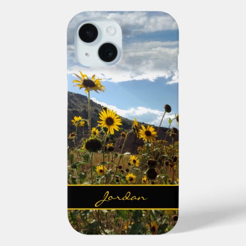 Colorado Mountain Sunflowers Photograph with Name iPhone 15 Case
