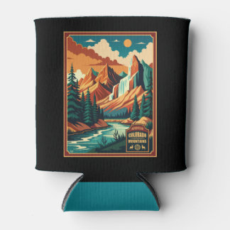 Colorado Mountains Retro Colors Can Cooler