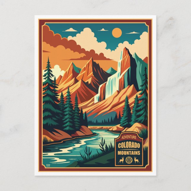 Colorado Mountains Retro Colors Holiday Postcard (Front)
