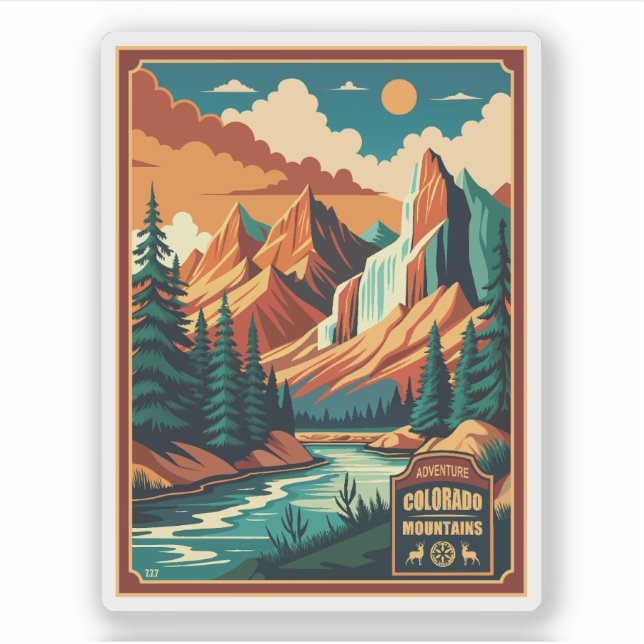 Colorado Mountains Retro Colors Sticker (Front)