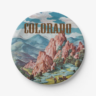 Colorado Mountains Vintage Illustration Paper Plates
