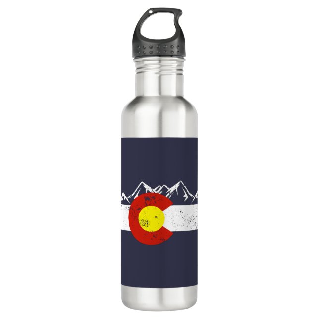Colorado Mountains Vintage Stainless Steel Water Bottle (Front)