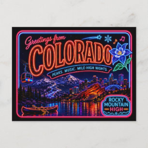 Colorado Neon State Retro Vintage Postcard