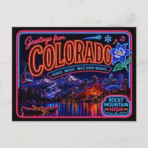 Colorado Neon State Retro Vintage Postcard