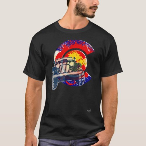 Colorado Off Road 4 Wheeling  State Flag Graphic  T_Shirt