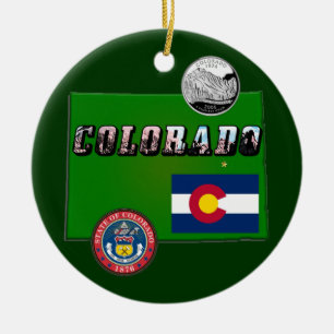 Colorado Picture Text, Flag, Seal, Quarter, Map Ceramic Ornament