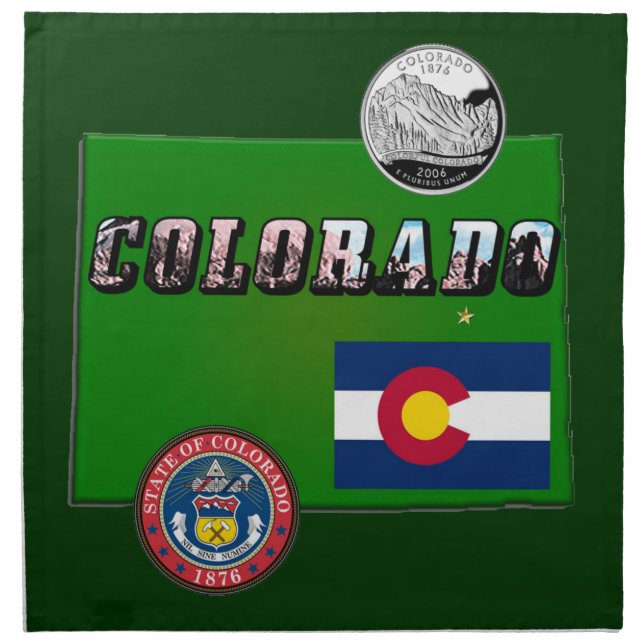 Colorado Picture Text, Flag, Seal, Quarter, Map Cloth Napkin (Front)