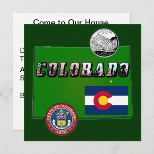 Colorado Picture Text, Flag, Seal, Quarter, Map Invitation