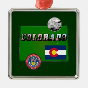 Colorado Picture Text, Flag, Seal, Quarter, Map Metal Ornament