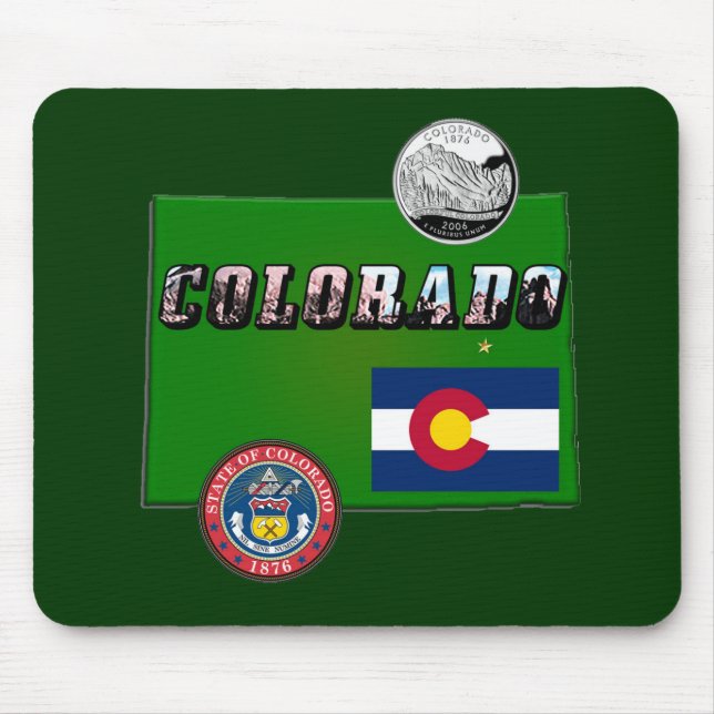 Colorado Picture Text, Flag, Seal, Quarter, Map Mouse Pad (Front)