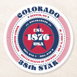Colorado Red White Blue Typography Round Paper Coaster