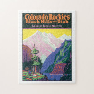 Colorado Rockies Vintage Travel Poster Artwork. Jigsaw Puzzle