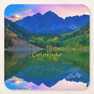 Colorado Rocky Mountains and Lake Square Paper Coaster