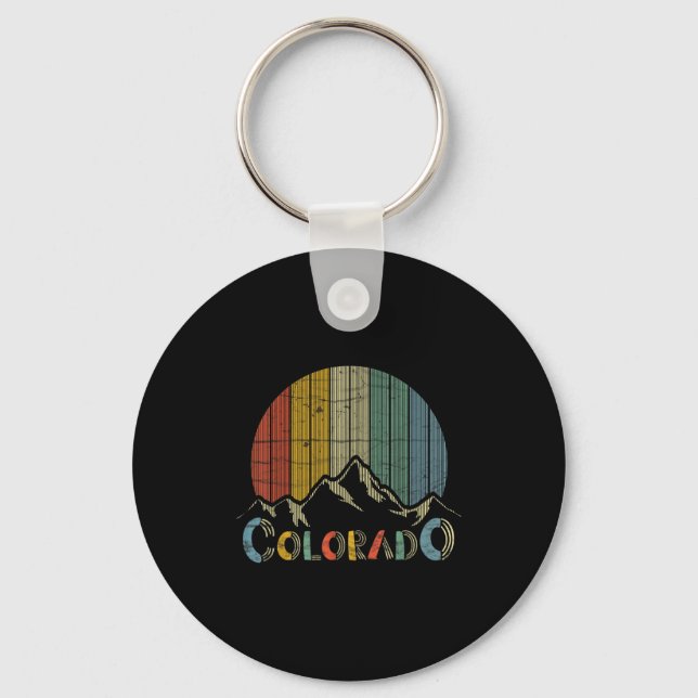 Colorado rocky mountains retro skiing camping keychain (Front)