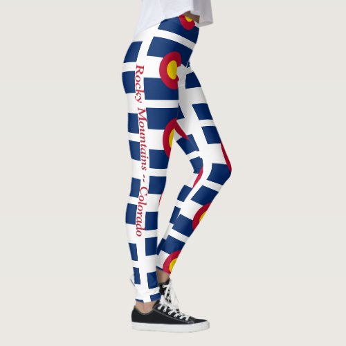 Colorado Rocky Mountains State Flag Red Blue Gold Leggings