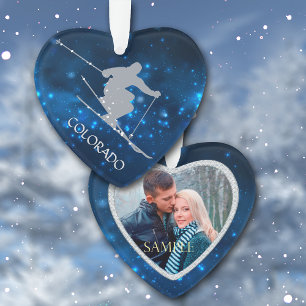 Colorado Ski Night Lights Photo Template Ornament