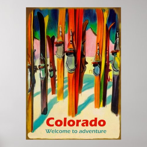 Colorado ski on snow vintage travel poster