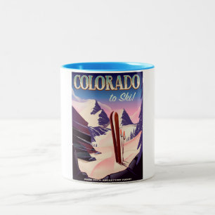 Colorado Ski print - USA vintage ski sports poster Two-Tone Coffee Mug