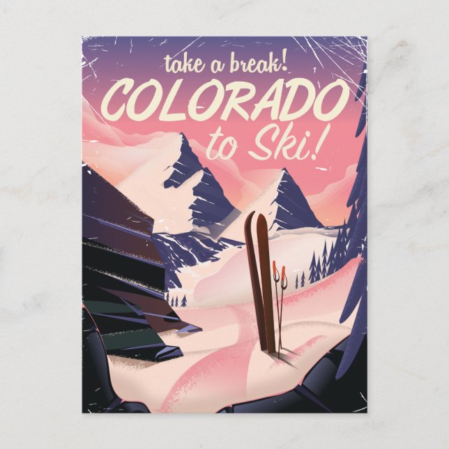 Colorado Ski retro travel poster Postcard (Front)