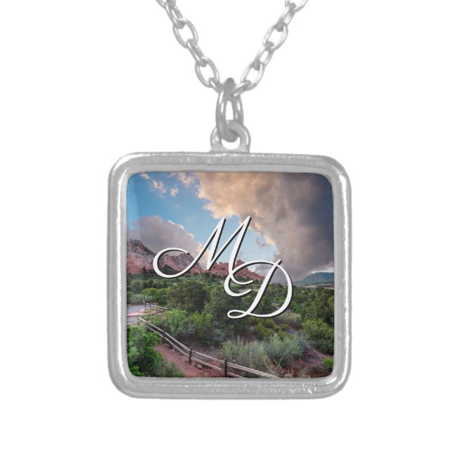 Colorado Sleeping Giant Sunrise Square Necklace (Front)