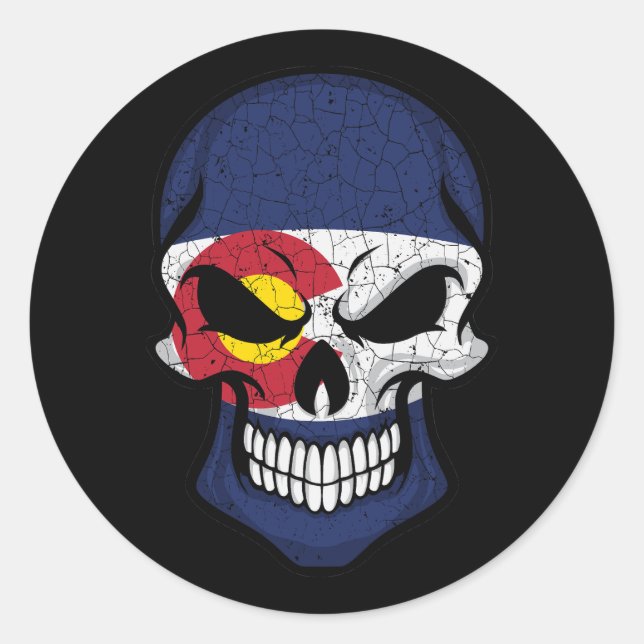 Colorado Smiling Skull Flag Classic Round Sticker (Front)