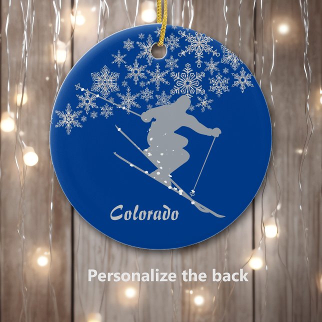 Colorado Snowflake Skier Personalized Ceramic Ornament (Creator Uploaded)