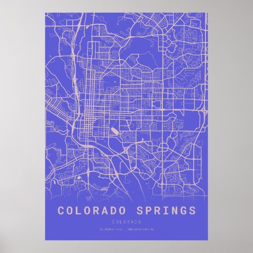 Colorado Springs Blue City Map Poster