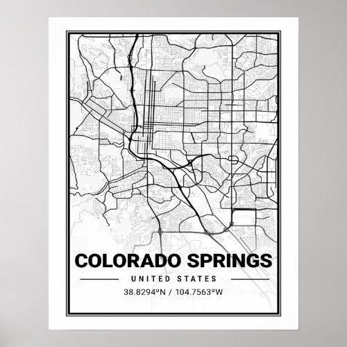 Colorado Springs CO Carolina USA Travel City Map Poster