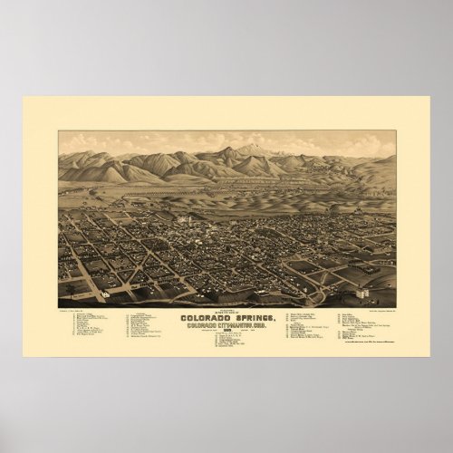 Colorado Springs CO Panoramic Map _ 1882 Poster
