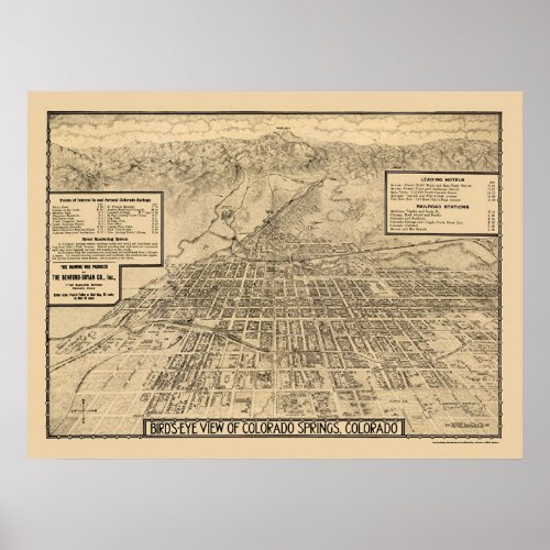 Colorado Springs CO Panoramic Map _ 1909 Poster