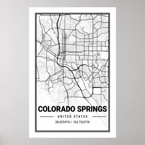 Colorado Springs CO USA City Travel City Map Poster