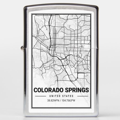 Colorado Springs CO USA City Travel City Map Zippo Lighter