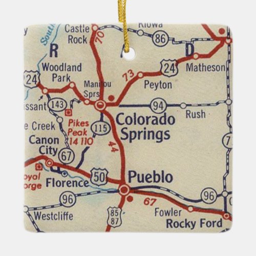 Colorado Springs CO Vintage Map Ceramic Ornament