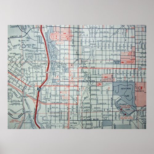 Colorado Springs CO Vintage Map Poster