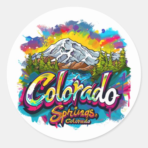 Colorado Springs Colorado Pikes Peak Mountain Classic Round Sticker