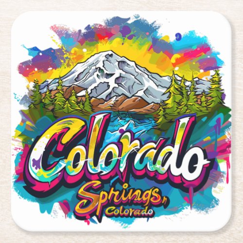 Colorado Springs Colorado Pikes Peak Mountain Square Paper Coaster