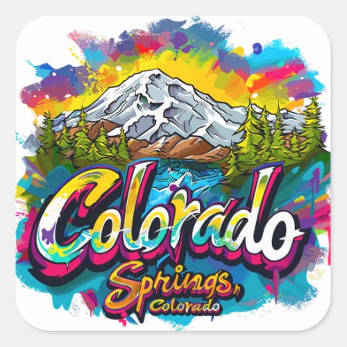 Colorado Springs Colorado Pikes Peak Mountain Square Sticker