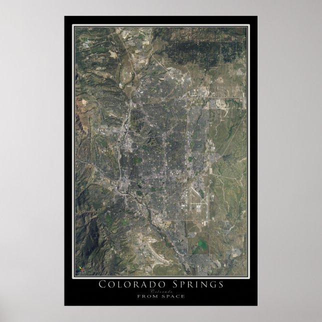 Colorado Springs Colorado Satellite Poster Map (Front)
