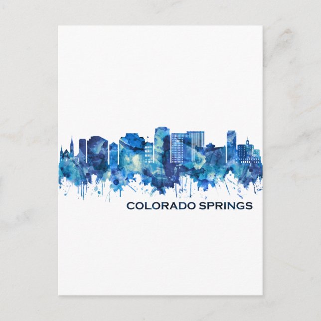 Colorado Springs Colorado Skyline Blue Invitation Postcard (Front)