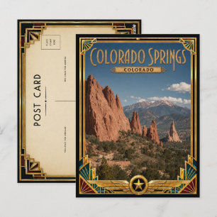 Colorado Springs Colorado Vintage Art Deco Golden  Postcard