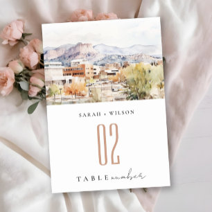 Colorado Springs, Colorado Watercolor Wedding Table Number