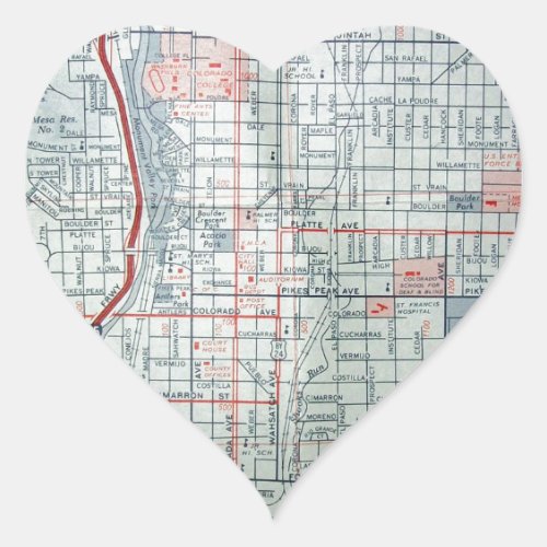 COLORADO SPRINGS Vintage Map Heart Sticker