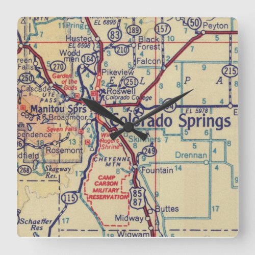 Colorado Springs Vintage Map Square Wall Clock