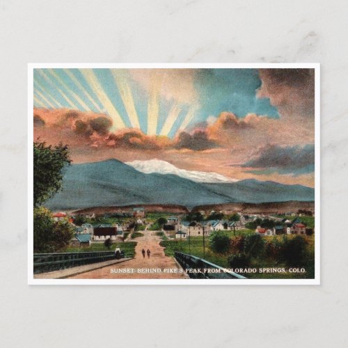 Colorado Springs vintage Pikes Peak sunset Postcard