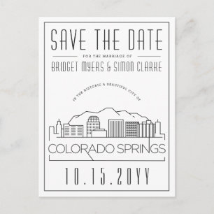 Colorado Springs Wedding Skyline Save the Date Postcard